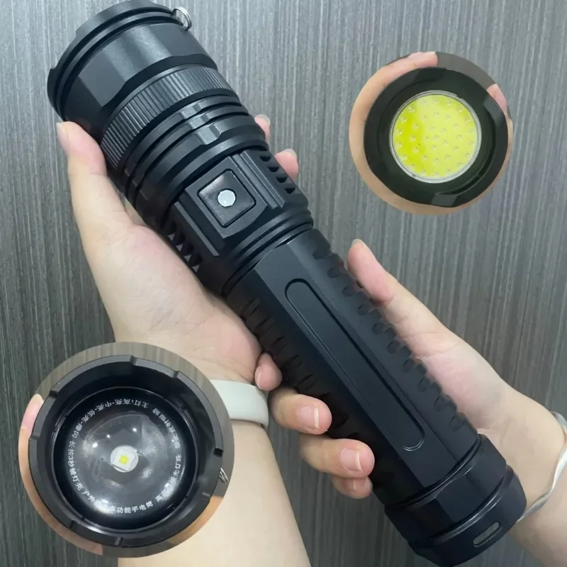 Powerful 150000LM Led Flashlight 3*18650 Battery Zoomable White Laser Torch Type-C Charging Outdoor Camping Tactical Lantern