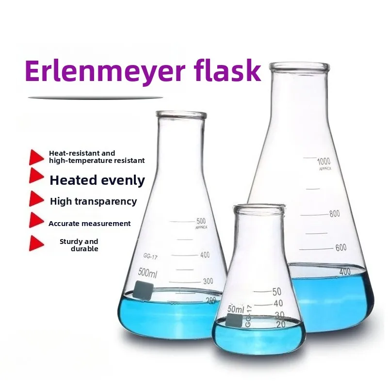 100-300ml Wide Mouth Conical Glass Bottle Lab Triangular Flask for Experiment Use (Excluding Bottle Stopper)