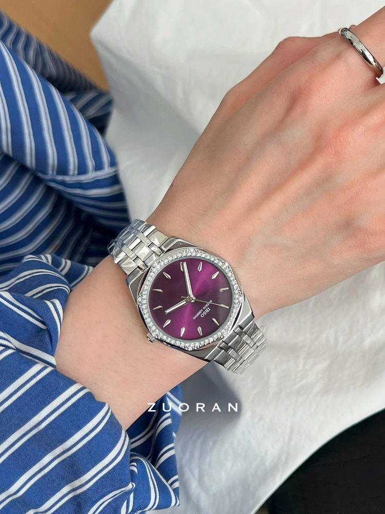 Silver purple large dial exquisite fashion high-end ladies chain watch temperament women's watch ladies gift original gift - Image 2