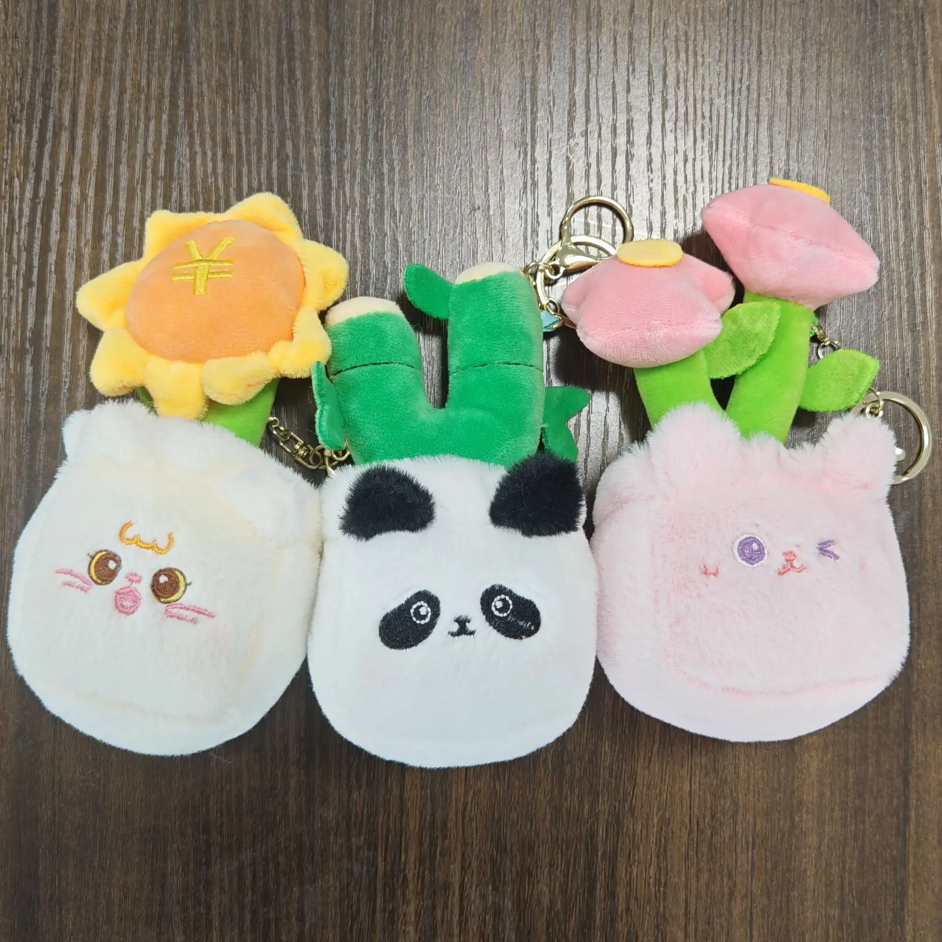 Pendentif Panda en pot créatif, jouet en peluche, lapin, chat, poupée, sac, porte-clés