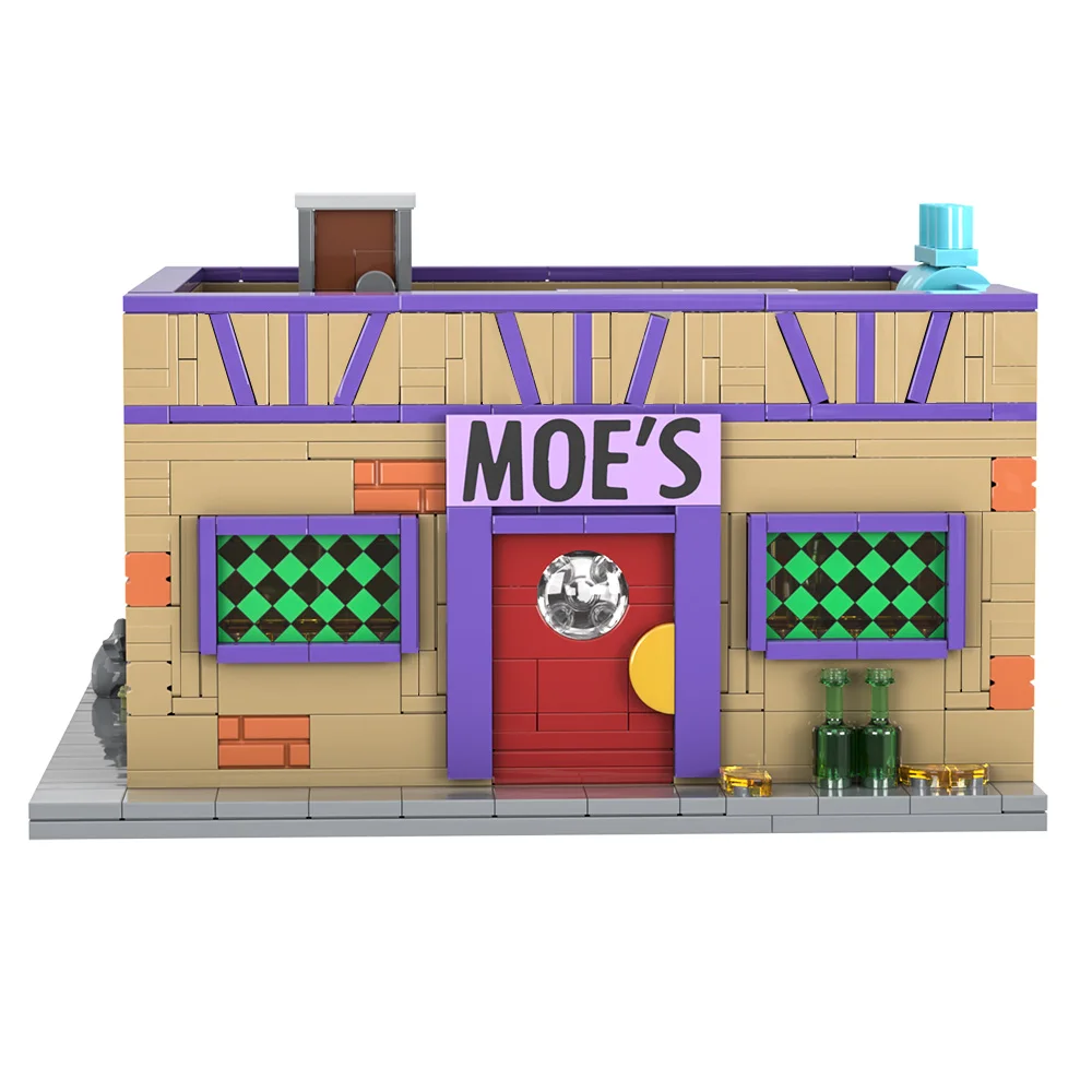 MOC Simpsoned Anime Moe's Tavern Building Blocks Model Springfield Moe's Tavern Modular Bricks Assembly Toys Kids Birthday Gifts