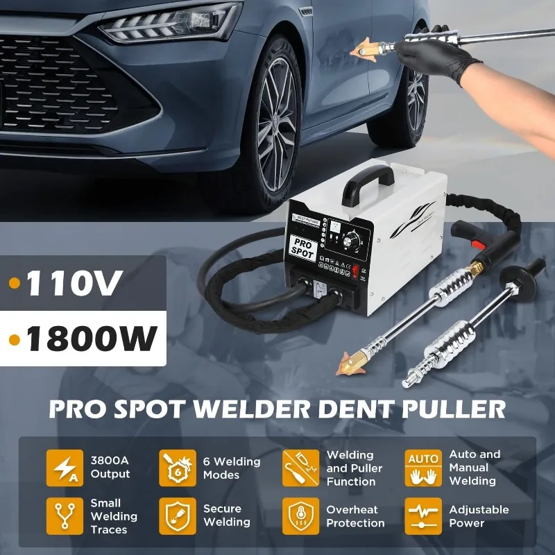 110V Auto Body Spot Welding Dent Puller Machine, 1800W 3800A Dent Puller Welder with 6 Welding Modes Vehicle Body Repair