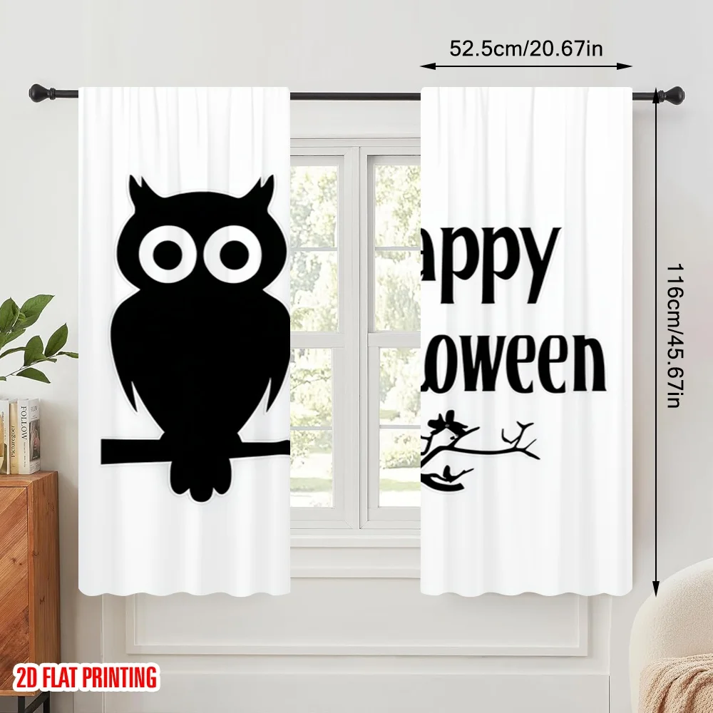 2pcs,2D plane printing Light Filtering Curtains halloween ghost (3) Versatile Polyester Fabric (without rod) Holiday for Living