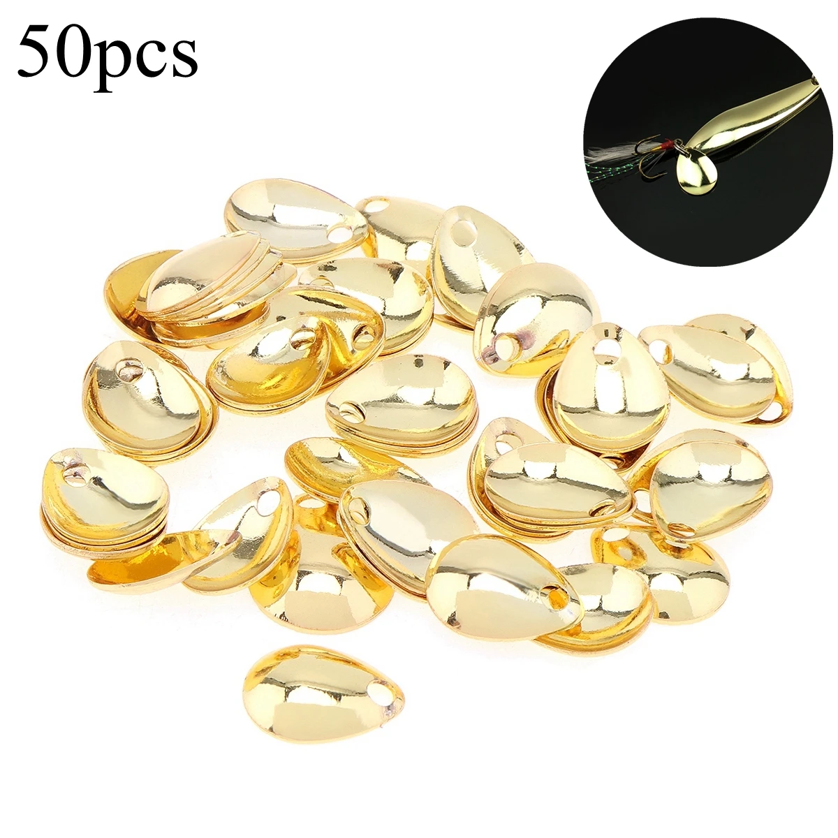 50pcs 15mm DIY Spinner Bait Noise Metal Material Spoon Gold Silver Fishing Lure Tail Fishing Accessories Applications