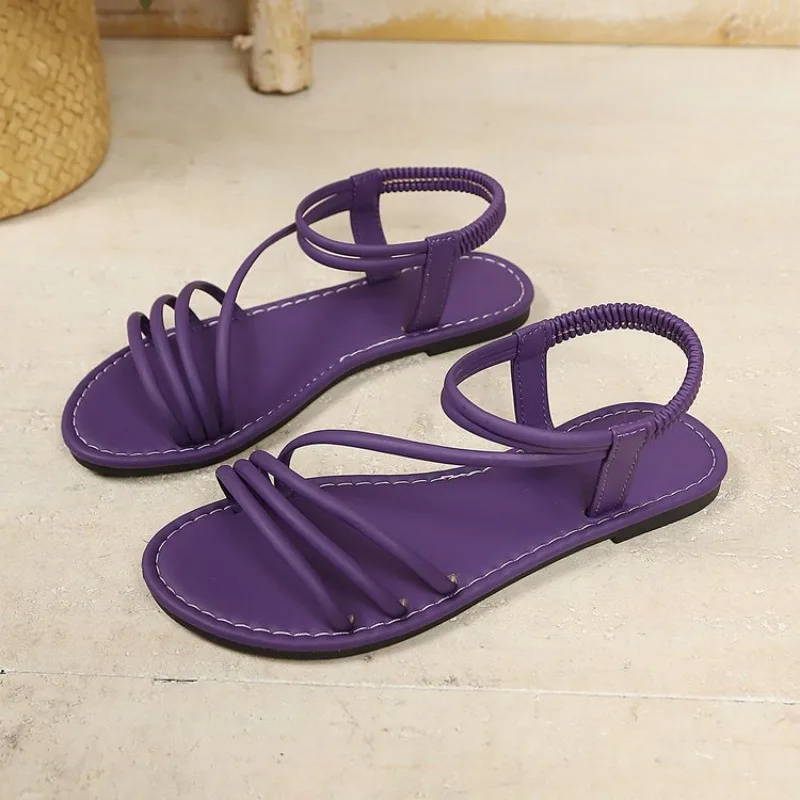2026 Sommer Flache Sandalen für Damen mit elastischem Knöchelriemen, offener Zehenpartie, Strand- und Freizeitschuhe, bequeme Flip-Flops, Übergrößen – Detail 14