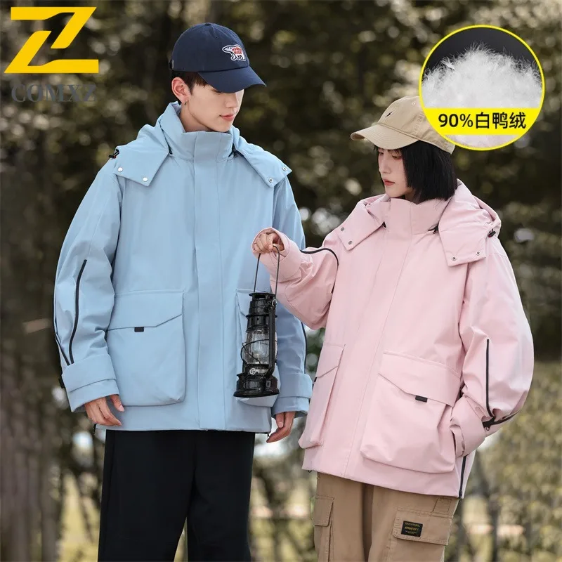 

COMXZ Neutral New 3-in-1 Down Jacket Thickened White Duck Down Warm Windbreaker Casual Camping Cold Protection Winter Coat