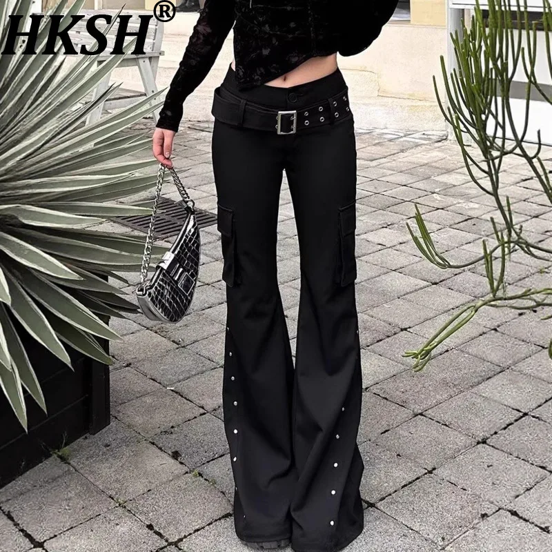 

HKSH Women American Flare Jeans Slimming Rivet Low Waisted Versatile Y2K Trendy Streetwear Denim Pants New Spring Autumn HK20453