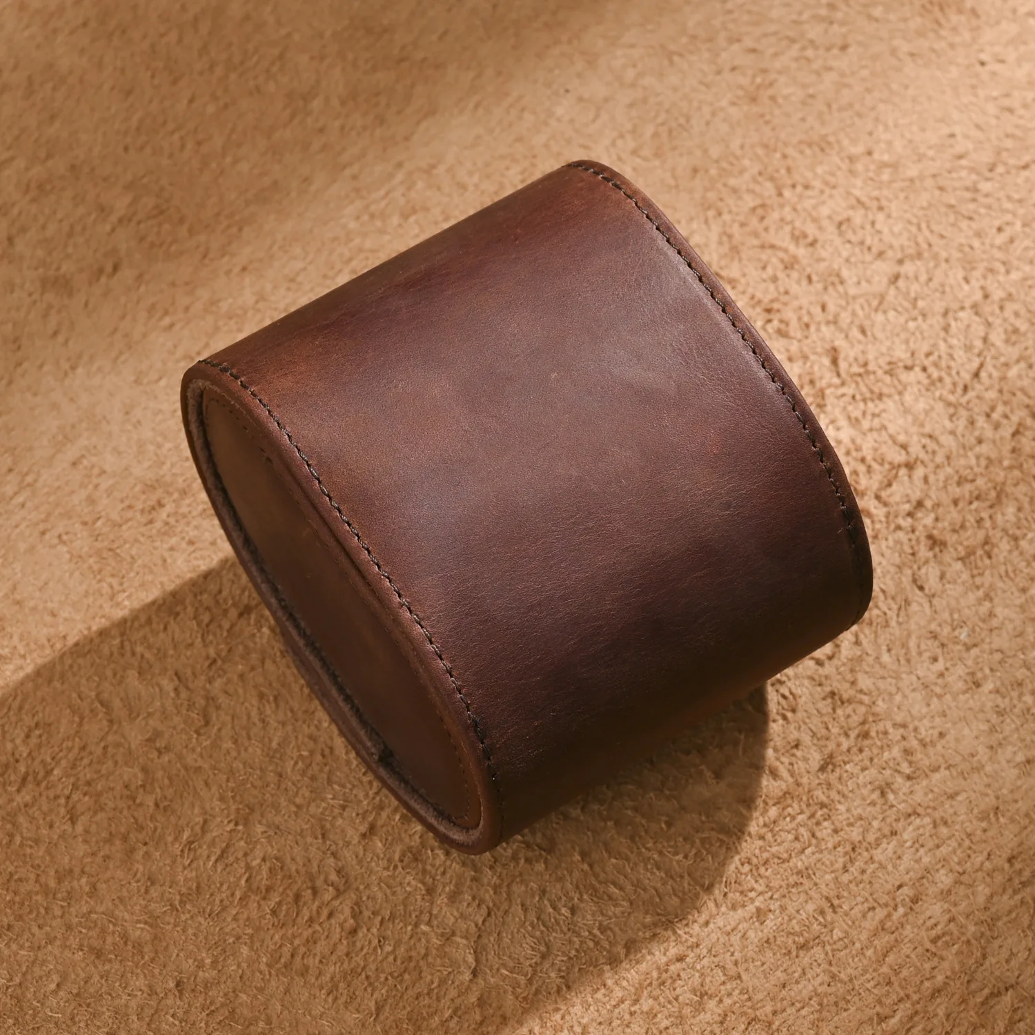 Retro Leather Watch Box, Portable Single Wristwatch Case for Travel, Crazy Horse Cowhide Mechanical Watch Storage Pouch