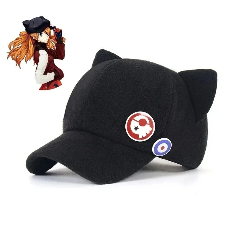 Shikinami Asuka Rangure Cat Ear EVA Hat Girls Cute Cap Anime Baseball Caps Cosplay Langley Soryu Accessories Party