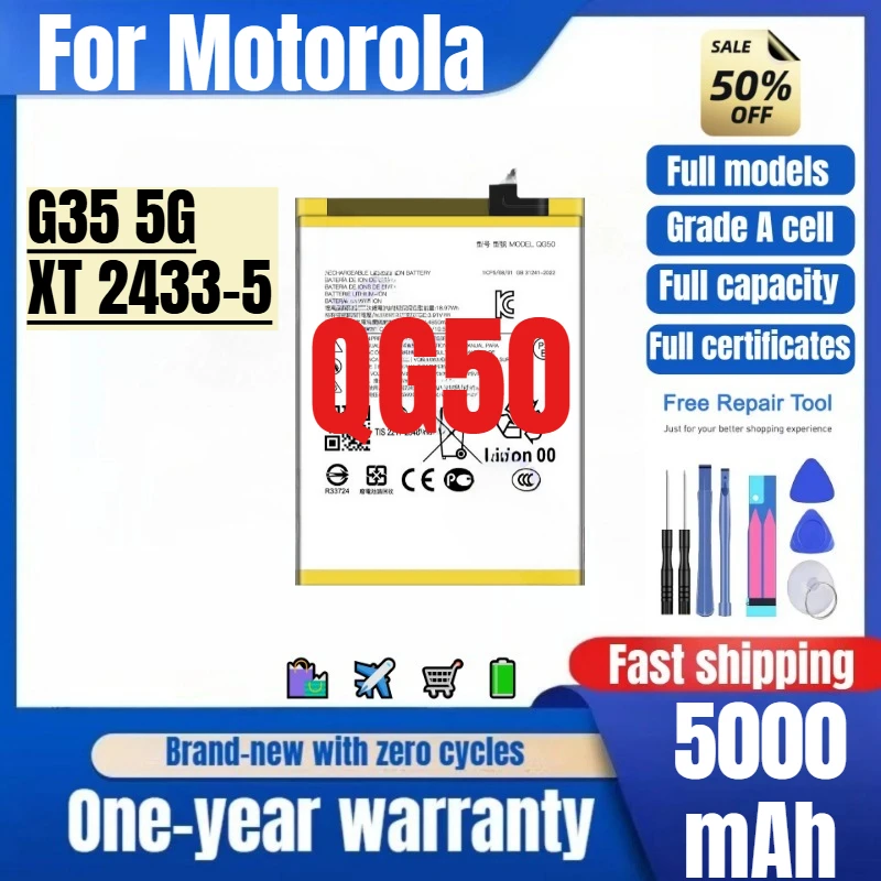 

QG50 for Motorola G35 5G/XT 2433-5 Phone Battery 0 Cycle High Quality High Capacity Replacement Bateria Grade A Cell with Tools