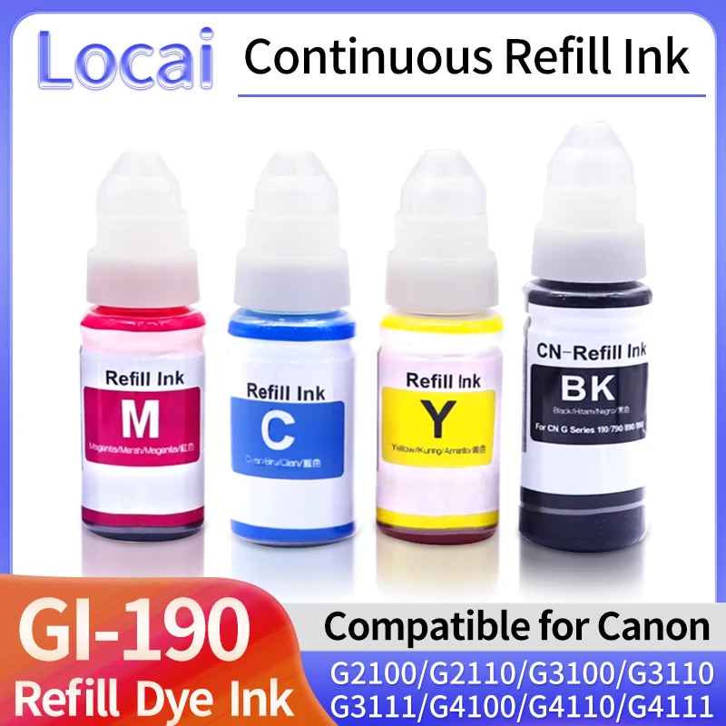 GI-190 190 Bottled Ink Refill INK for Canon PIXMA G1100 G1110 G2100 G2110 G3100 G3102 G3110 G3111 G4100 G4110 G4111 Printer