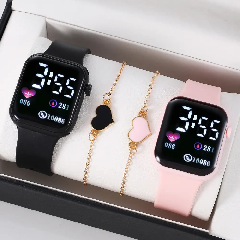 Relógio eletrônico LED orientado a amor, relógio eletrônico quadrado moderno e casual à prova d'água ao ar livre