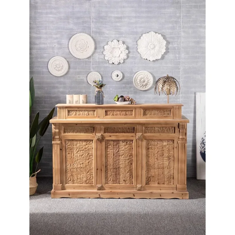 American retro solid wood checkout page restaurant art bar simple old hotel reception desk B & B hotel