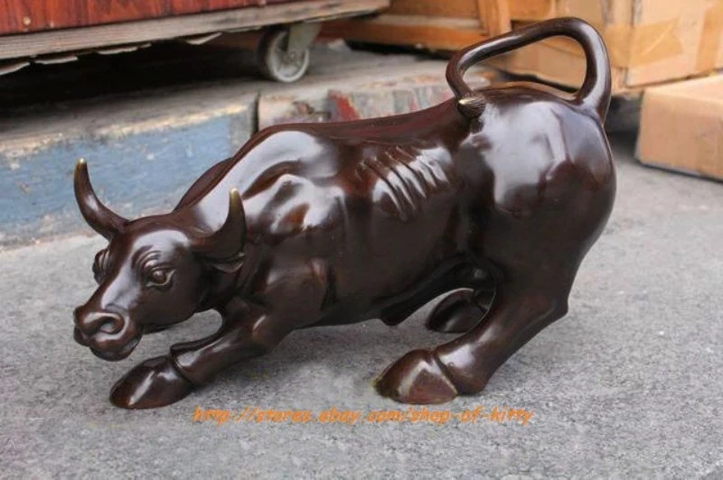 

11"Long Large Bronze coffee Wall Street Bull OX Figure Statue copper Decoration real Brass 28cm L