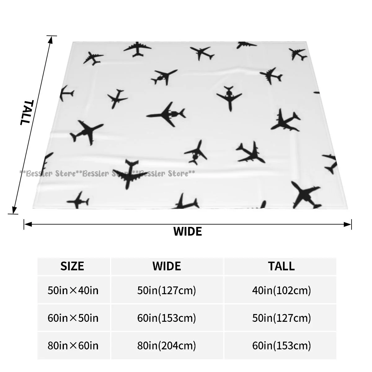 Flannel Blanket Airplanes Silhouettes Light Wash Warm Soft Blanket Throw on Sofa Bed Travel Patchwork