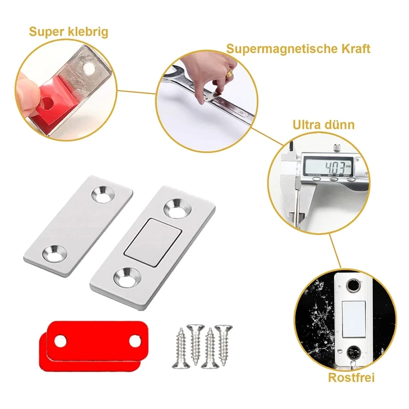 Magnetic Catch, Ultra Thin Door Magnet, Pack Of 8 Magnetic Clasp, Door Magnets, Self-Adhesive Door Closer