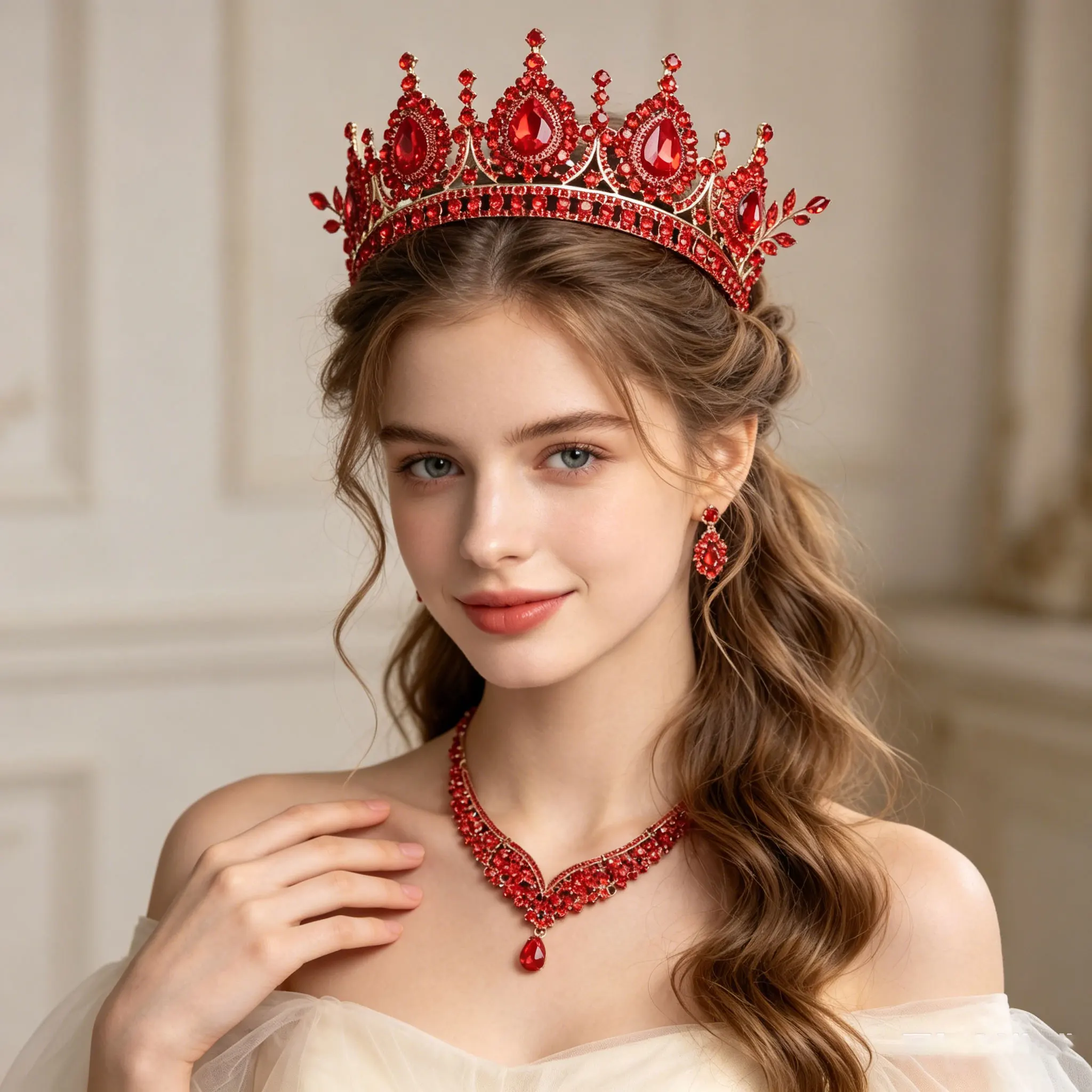 3Pcs Crystal Crown Necklace Earring Set Rhinestone Bridal Jewelry Set Women Bridal Wedding Hair Accessories Jewelry Crown Tiara