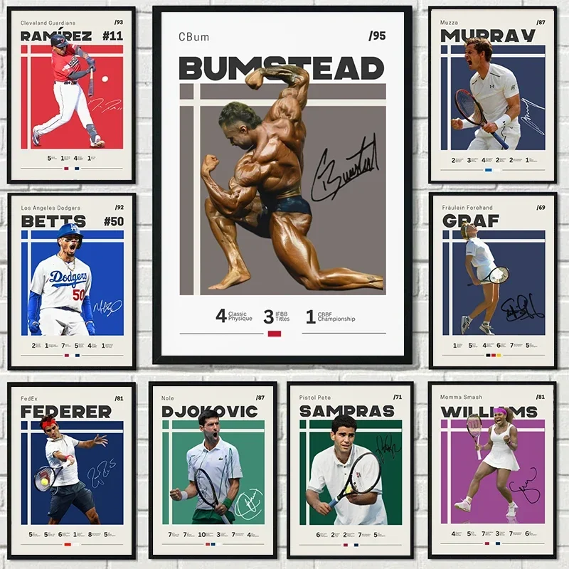 Roger Federer Aaron Judge Sports Canvas Wall Art Prints for Home Decor Tennis Baseball Bodybuilding Poster Picture