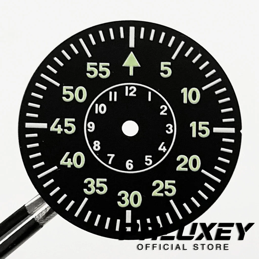 

29mm Black Pilot Watch Dial Strong Green Luminous For NH35 NH36 NH38 NH34 ETA2824 2836 PT5000 Miyota Series Movement Watch Faces