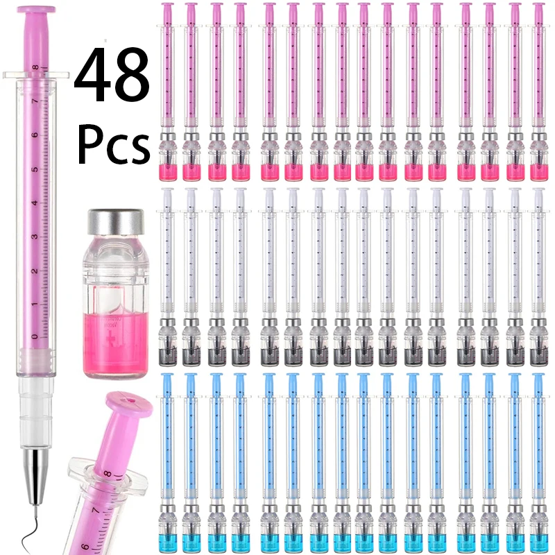 

48Pieces Liquid Syringe Injector Shape Gel Pen School Cute Unique Pen for Student Writing Stationery Office Supplies