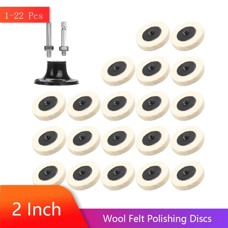 2Inch 50MM Wool Felt Polishing Discs Round Wheel 1/10/12/22Pcs with 1/4