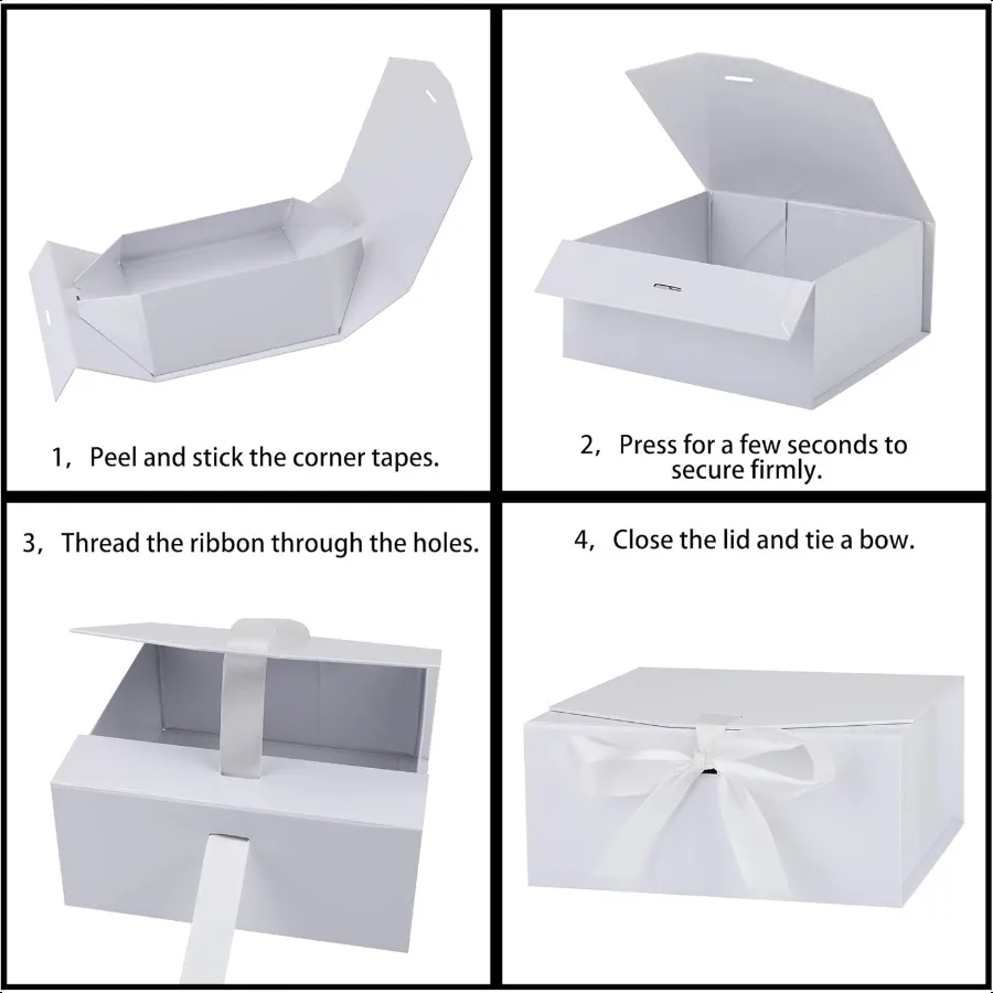 8Pack Gift Boxes9x9x4 Inch Magnetic Gift Boxes with Lids for Presents White with Ribbon Bridesmaid Proposal Box for Wedding Sto