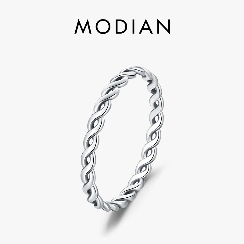 Modian Simple 925 Sterling Silver Texture Twisted Thin Stackable Small Finger Ring Dla kobiet Vintage Classic Fine Jewelry Gifts