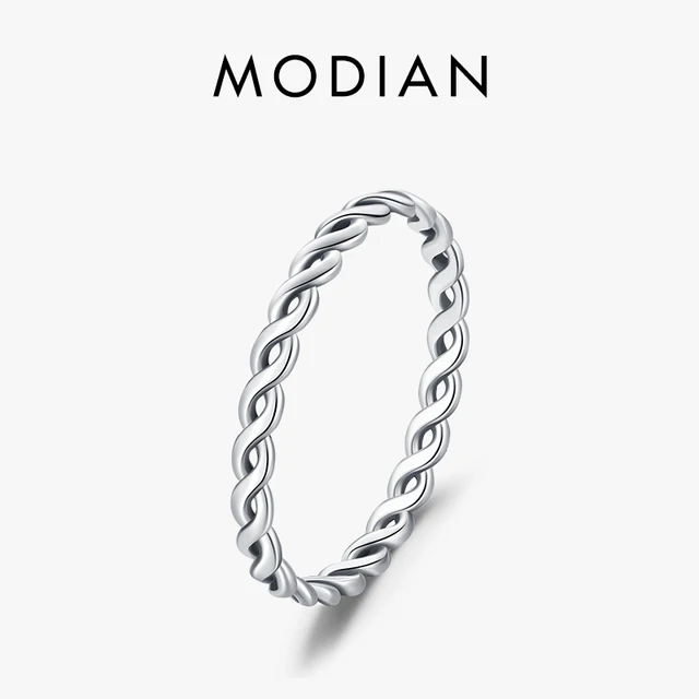 Modian Simple 925 Sterling Silver Texture Twisted Thin Stackable Small Finger Ring Dla kobiet Vintage Classic Fine Jewelry Gifts