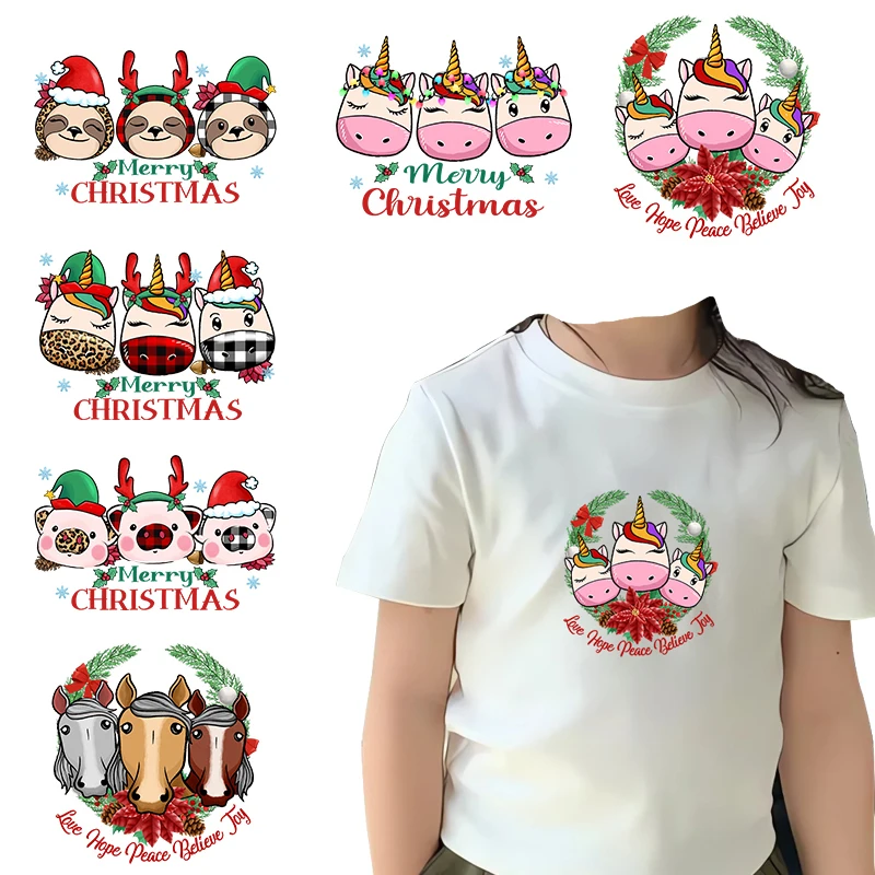 

Christmas Deer Heat Transfer Printing Stickers DIY Children's Clothes Backpack Decoration Printing Mom Iron On Washable