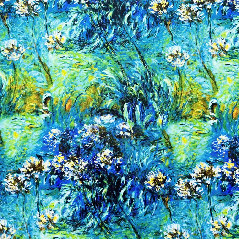 European famous oil painting flowers and plants print flat material hat children's dress DIY tablecloth Pillowcase Material