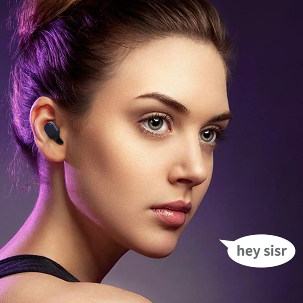 Earphones Wireless Earbuds Noise Cancelling Stereo Sound Mini In-Ear Design Auto Pairing Charging Case Black