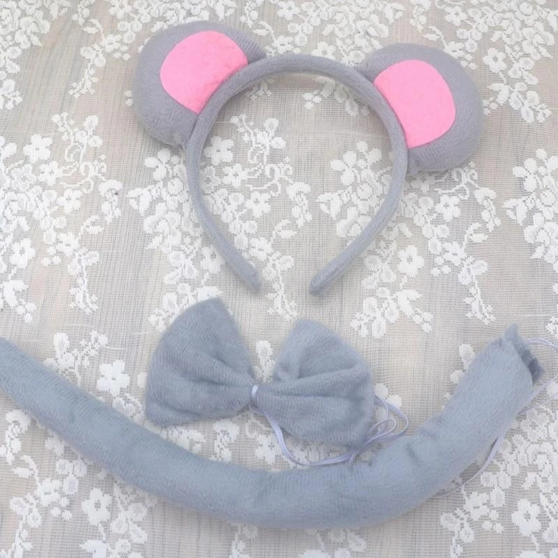 Y5GC Halloween Mouse Costume Set Mouse Ears Headband Bows Tail Tutu Skirt Gloves image 4