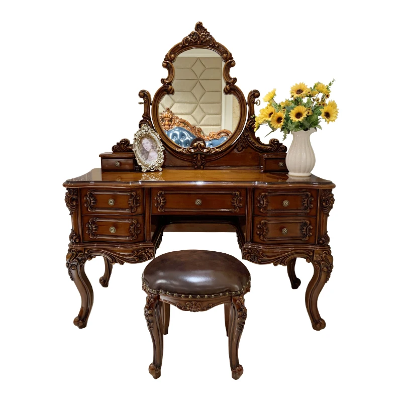 

European all solid wood American country style retro dresser with mirror family villa hotel apartment use