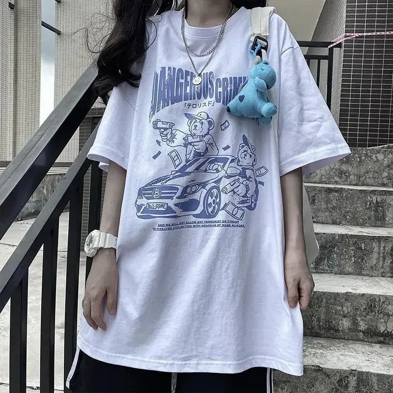 Women's T-shirts Korean Style Black Oversize Hip Hop Tops Harajuku Vintage Aesthetic Gothic Graphic Punk Clothes Oversized Tops