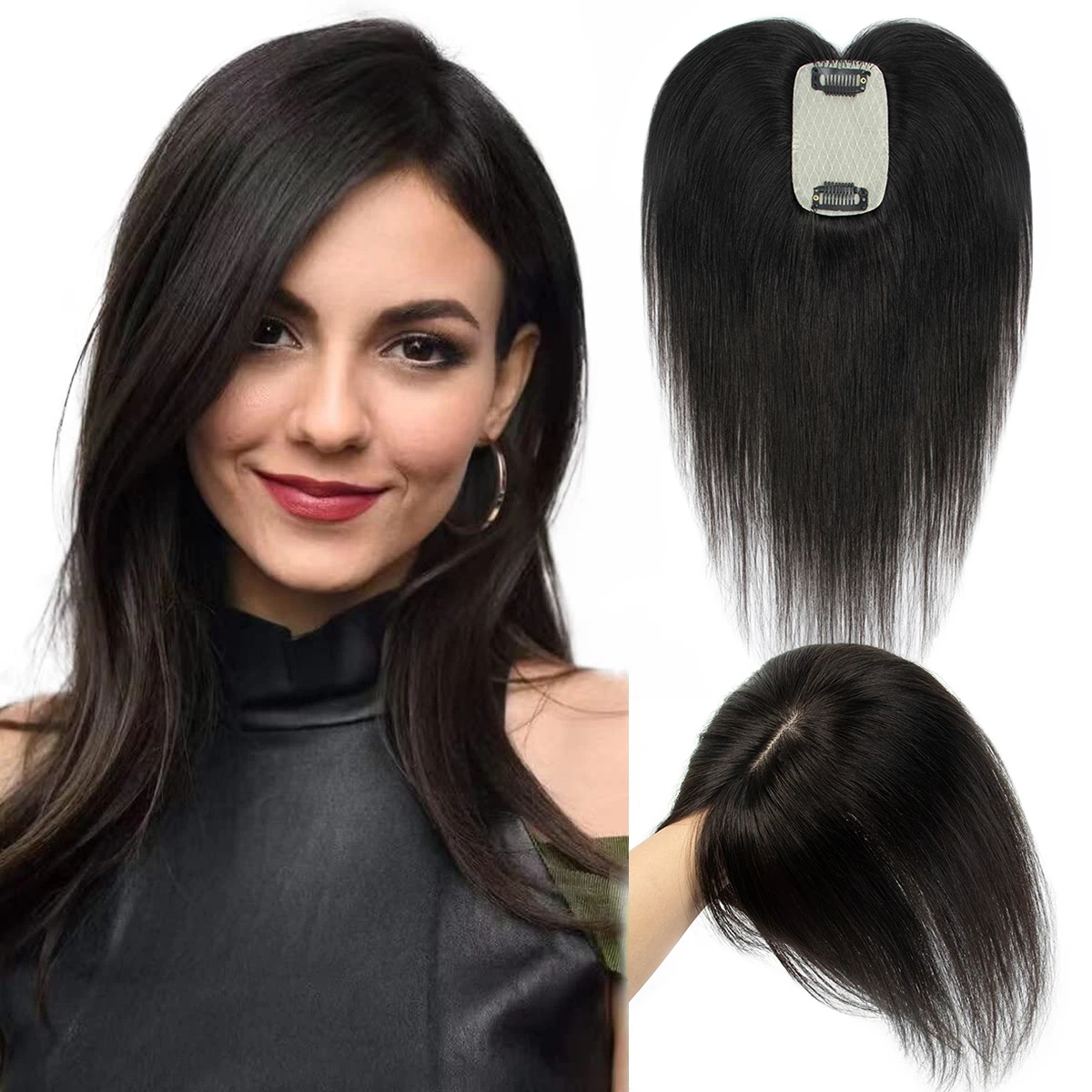 Hair Toppers for Women Real Human Hair HairToppers for Women Wig with Bangs Natural Skin Scalp Big BaseCover Thinning