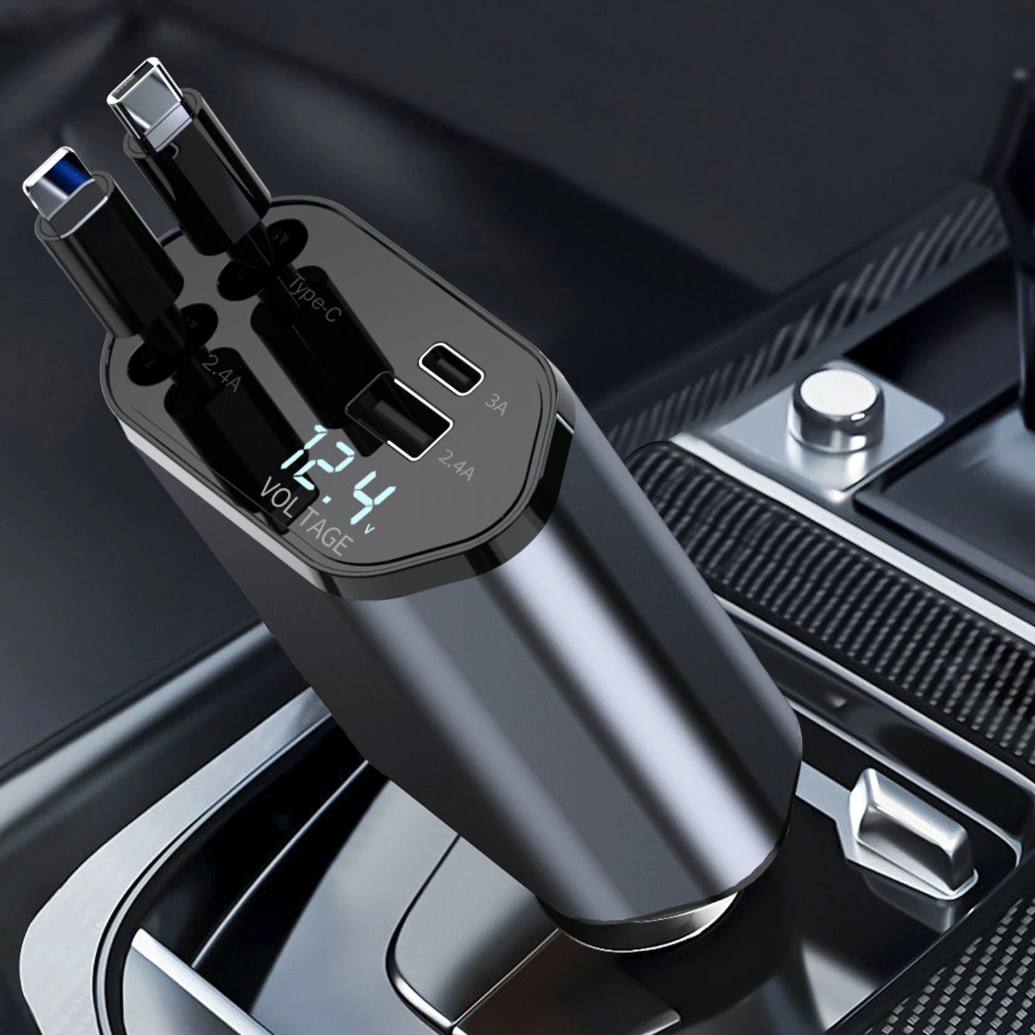 

Retractable Car Charger Fit for IOS 15 14 13 12 Pro Maximum 100W Cable and 2 USB Ports 4 in 1 Super Fast Charging Car Charger