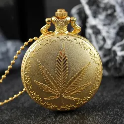 Best Gifts Quartz Pocket Watch Design Maple Leaf Necklace Pendant Pocket Watch Clock for Mens Womens