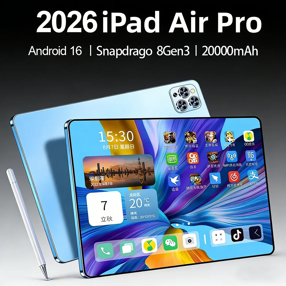 Tablette PC 5G 2026 Originale 12 pouces iPad Air Pro 20000mAh Snapdragon 8Gen3 Android 16 24 Go 2 To 5G Double SIM GPS WIFI