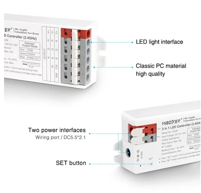 Controlador Miboxer de Fita LED, Wi-Fi, Zigbee 3.0 + 2.4G, Cor Única, Branco Duplo, RGB, RGBW, RGB, RGB, RGBW, RGB + CCT, Novo, 2 em 1, 3 em 1