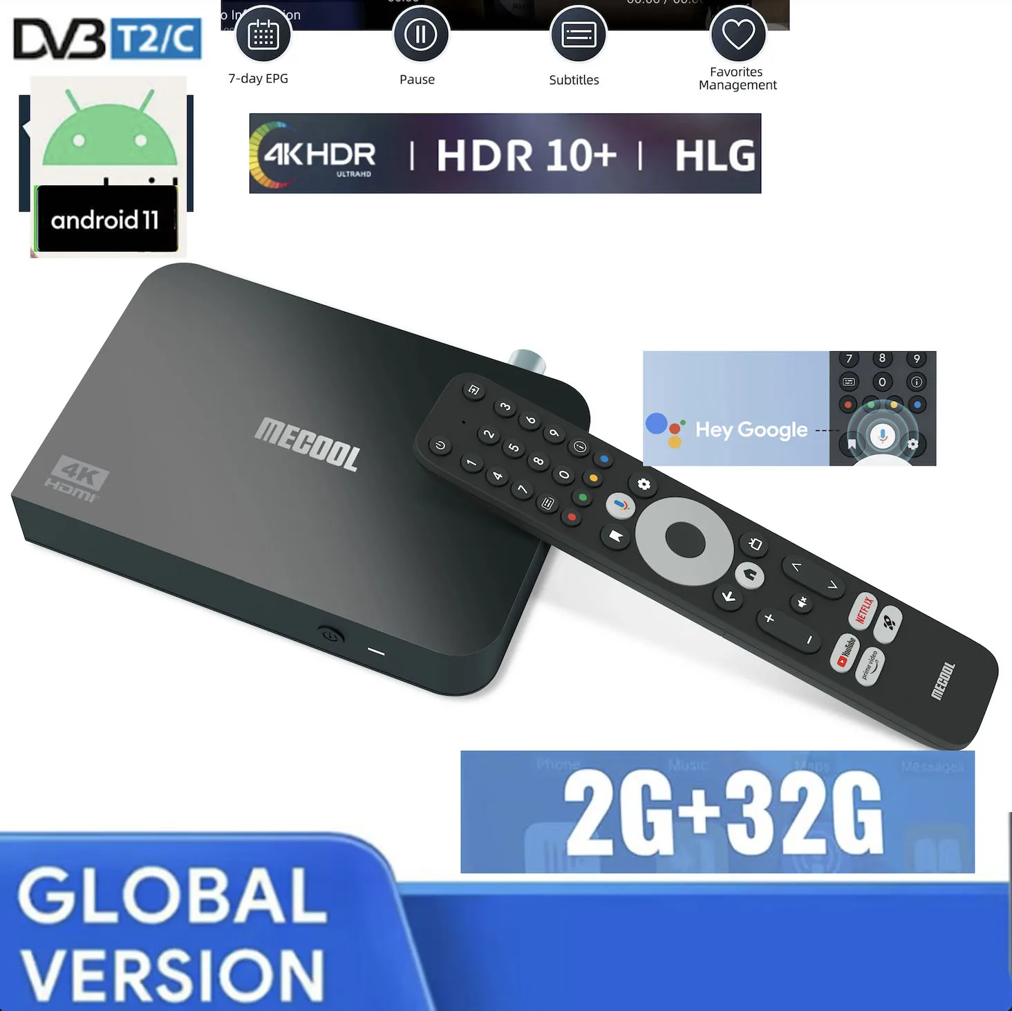 MECOOL KT2 DVB-T2 Android 11 TV Box Gogle Netflx معتمد ATV BT5.0 100M 2G + 32G S905Y4 WIFI 2.4G/5G 2T2R DVB Media