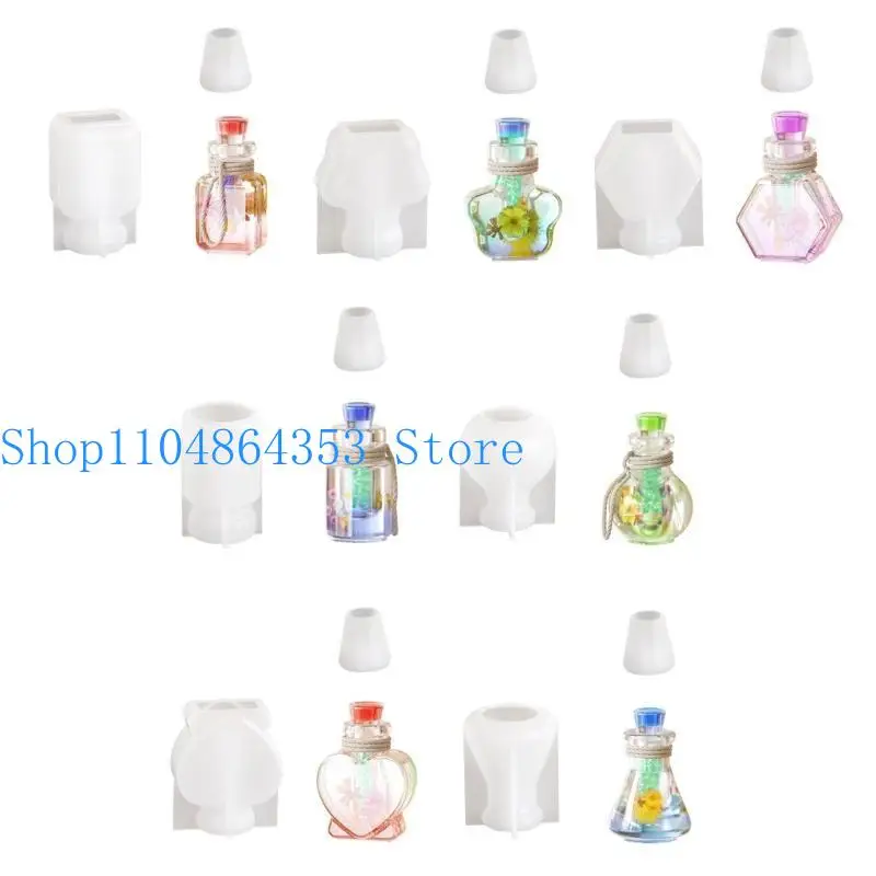 Epoxy Resin Drift Bottle Mold Heart Shaped Wishing Bottle Pendant Mold Night Light Keychain Jewelry Making Silicone Mold