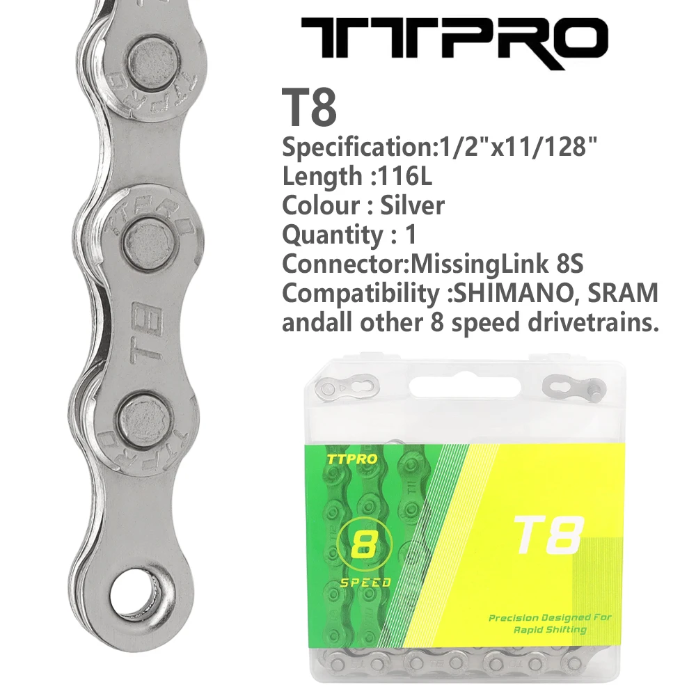 TTPRO 8 9 10 11 12 Speed Bicycle Chain 116L 118L 126L Silver Mountain Road Bike Chain For SHIMANO SRAM 8V 9V 10V 11V 12V