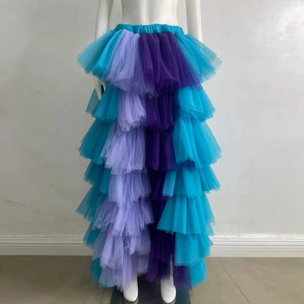 

High Waist Colorful Long Woman Skirt Ruffled Straight Party Skirts Floor Length Blue & Purple Cocktail Women Clothing Free Ship