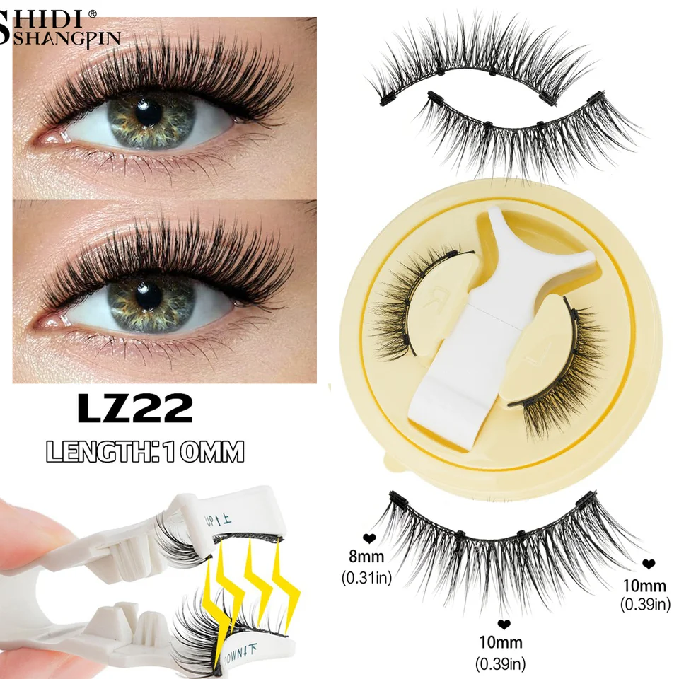 Kit de pestañas magnéticas, 1 par, 3D, visón sintético, suaves, naturales, esponjosas, manga, reutilizables, sin pegamento, banda magnética, herramientas de maquillaje 3