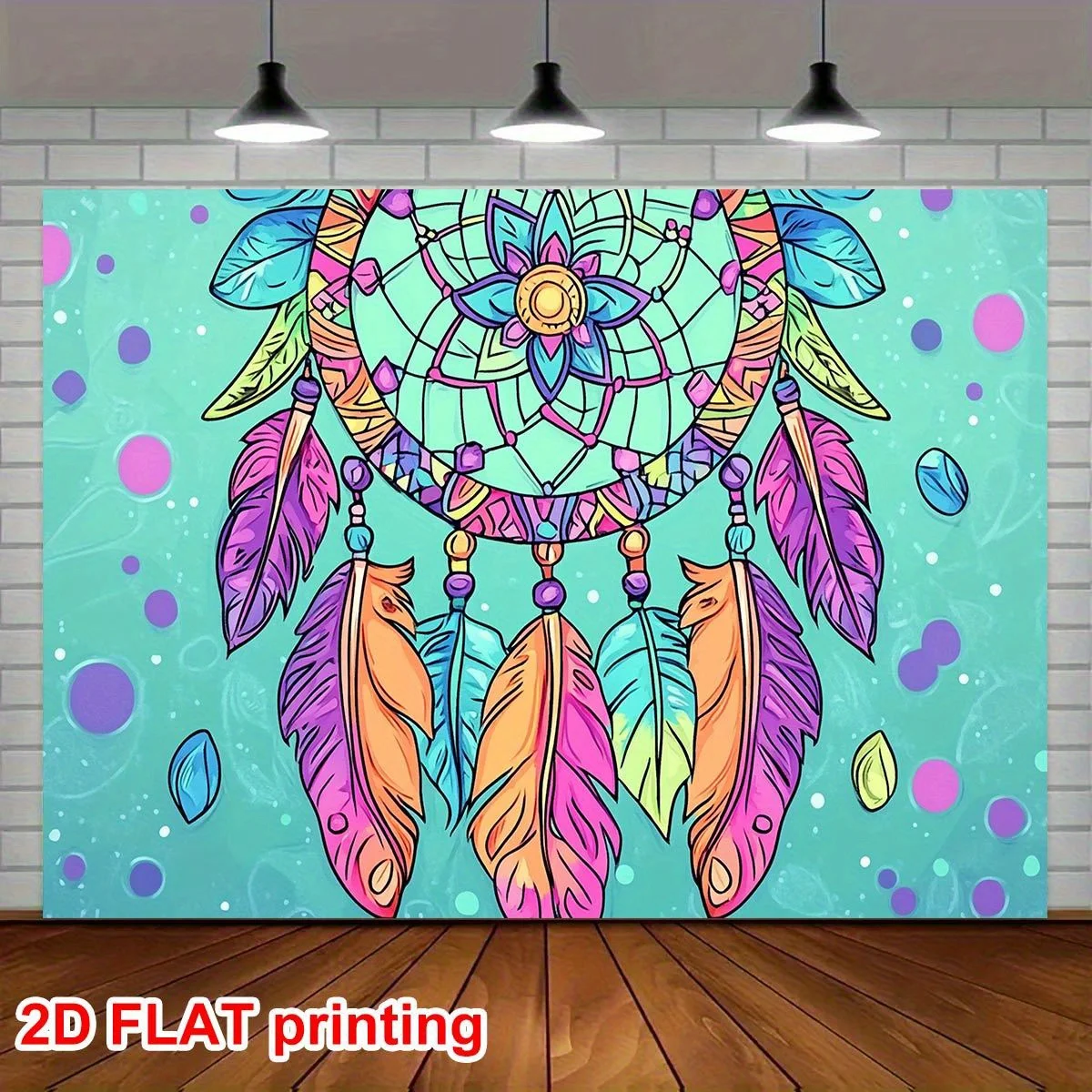 2D Plano, Banderín 2D Plano - 1 Pieza de Tela Decorativa con Patrón de Atrapasueños Colorido. Cuenta con Impresión 2D Plana con
