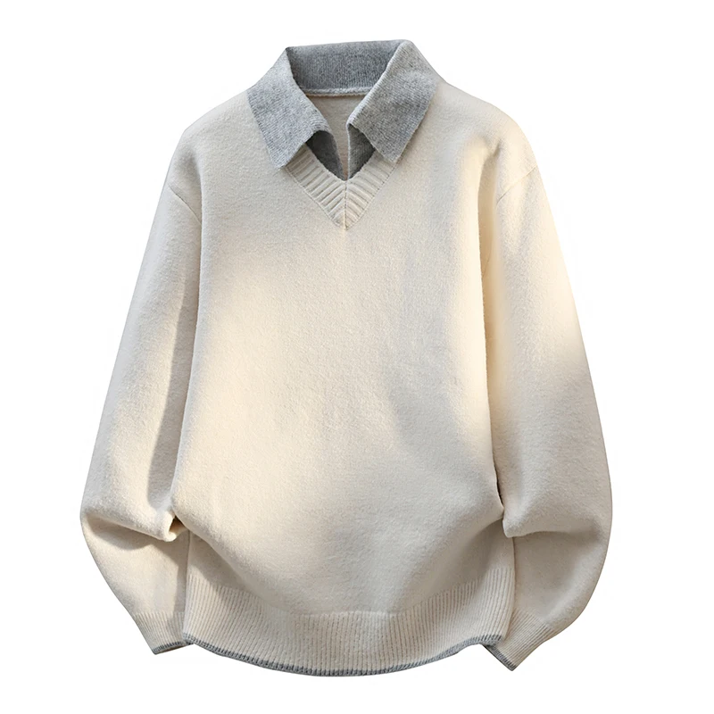 

Men's Knitted Loose Fit Crew Ne Sweater Casual Sle Polyester Fiber Warmth Base Layer irt Trendy Brand Simple Design