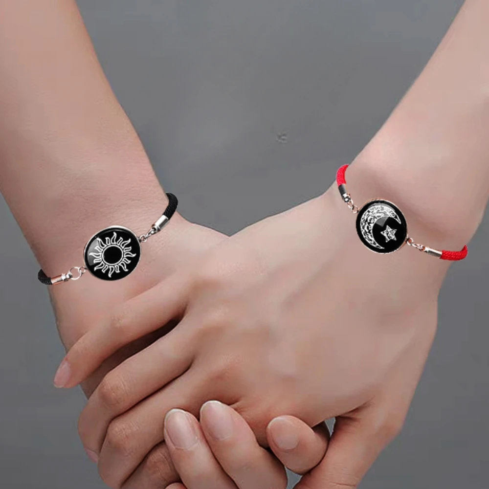 Sun and Moon Lovers Couple Bracelet Adjustable Romantic Bracelet Stainless Steel Glow in The Dark Bracelet Fashion Jewelry Gifts
