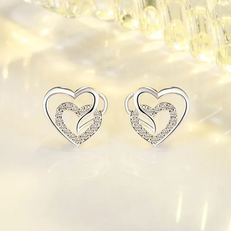 

Hot 925 Sterling Silver Earrings Heart Zircon For Women's Wedding Fine fashion Jewelry Accessories Multiple Colors