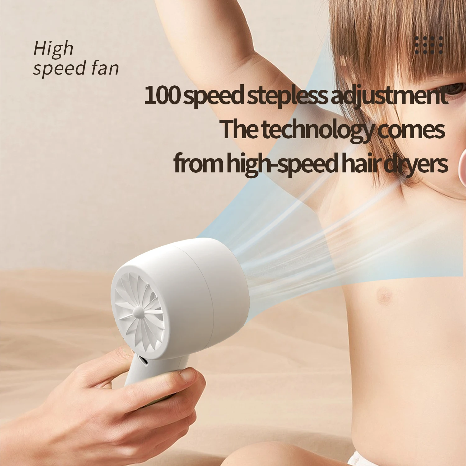 Ventilador de 100 velocidades com display digital, ventilador pequeno turboalimentado de velocidade infinitamente variável, ventilador portátil ao ar livre