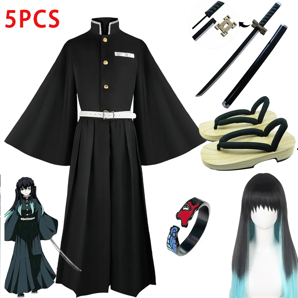5 шт. аниме Demon Slayer Kimetsu No Yaiba Muichiro Tokito Hashira косплей костюм униформа парик комплект для Хэллоуина наряд костюм